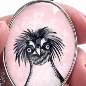 Rockhopper Penguin Art Pendant Necklace Silver Tone 40x30mm Unusual Energetic